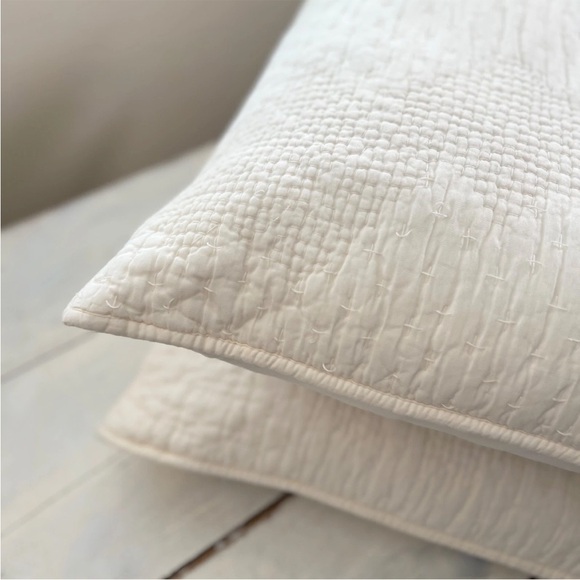 2 Pottery Barn Cotton & Silk Cross Stitch Standard Shams Ivory Cream White Pick - Picture 4 of 9